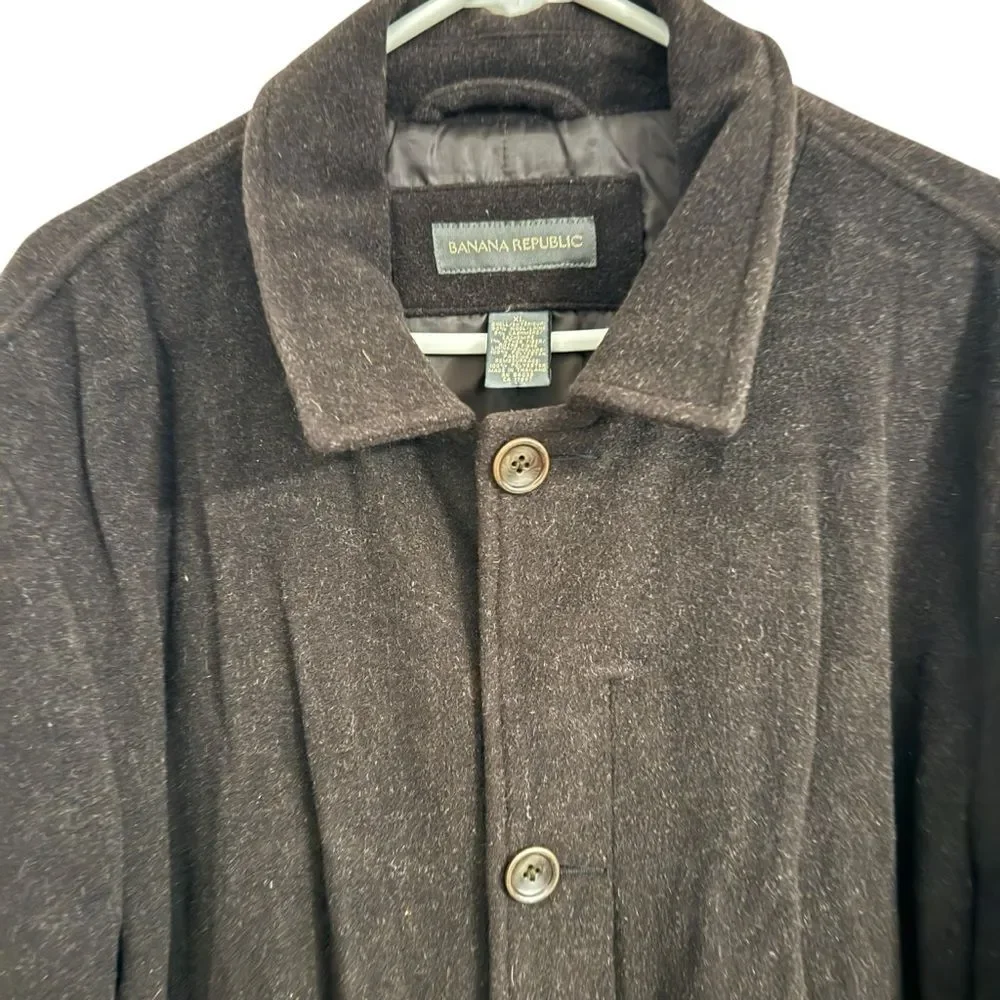Banana Republic Men's Size XL Wool Cashmere Blend Over Coat Mid Length Button